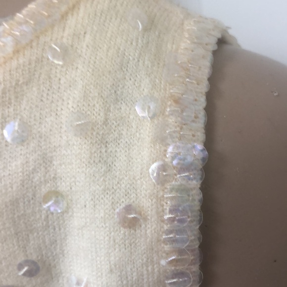 VTG 60s Vanilla Sleeveless Sequins Beaded Sweater Lined Wool Tassels Back Zip - Picture 5 of 9